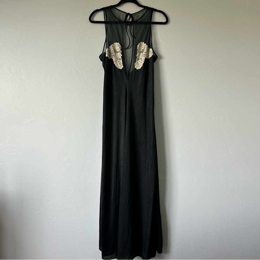 Vintage Satin Maxi Slip Dress Sheer Top Lace Whimsigoth 90s Intimate Lingerie